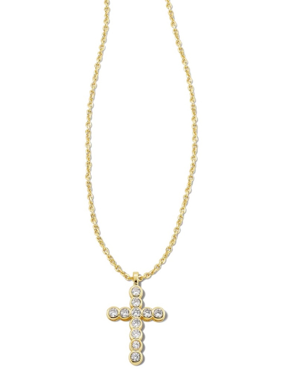 Kendra Scott Cross Gold Pendant Necklace in White CZ
